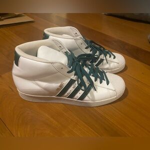 White/Green Adidas High Tops